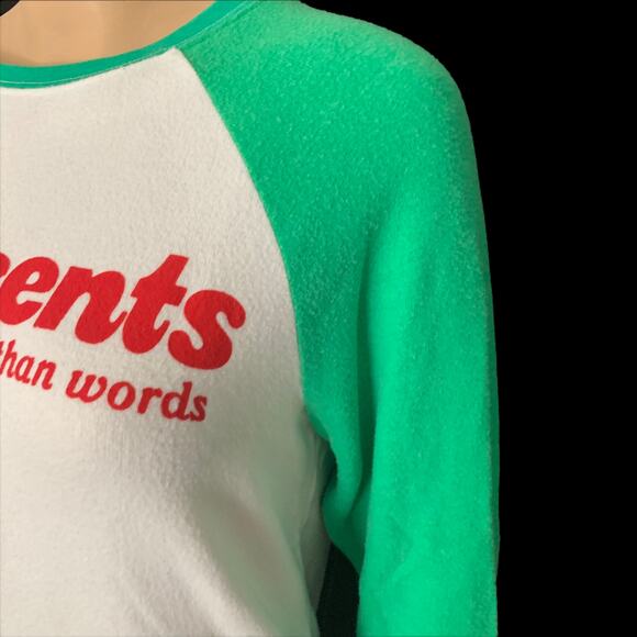 NEW Wildfox Presents Speak Louder Than Words Green White Christmas Jumper XS - Picture 6 of 11